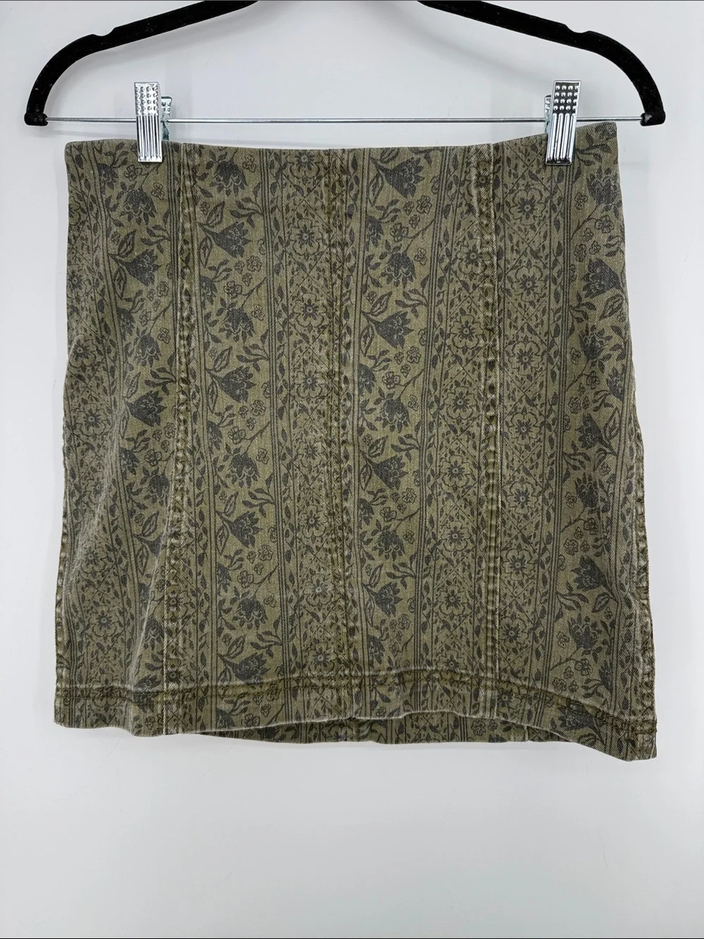 Free People Modern Femme Floral Print Denim Mini Skirt Sz 10